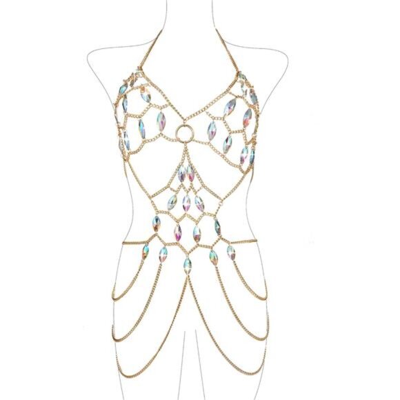 💘 Luxury Metal Body Chain Bra | Eco-Friendly Gold Full Body Jewelry - Picture 2 of 7